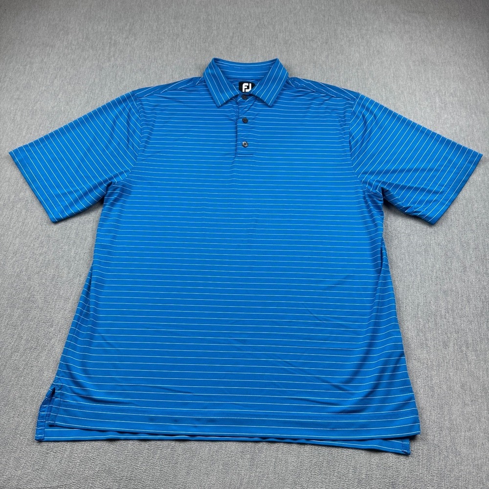 Footjoy Polo Shirt Men Large‎ Blue Striped Athletic Golf Performance Golfing